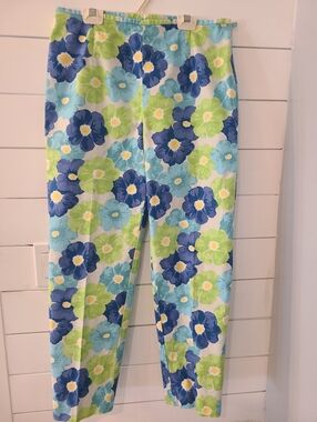 Talbots Floral Print Straight Leg Pants in Blue & Green